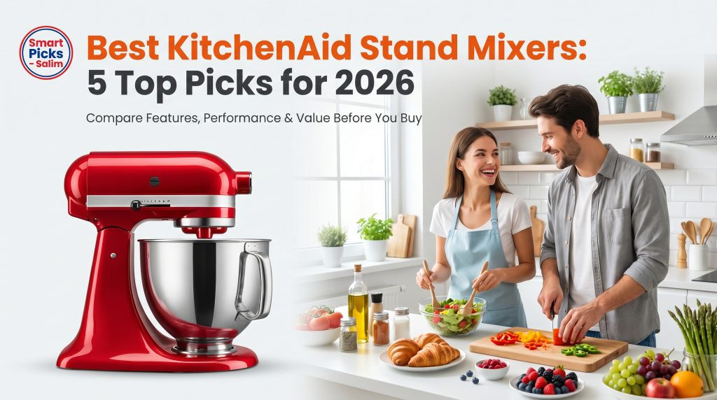 Top 5 KitchenAid stand mixers for 2026 displayed in a modern kitchen