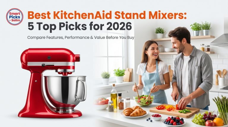 Top 5 KitchenAid stand mixers for 2026 displayed in a modern kitchen