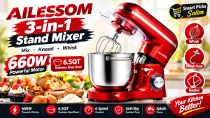 Read more about the article AILESSOM 3-in-1 Stand Mixer – 660W Powerful Kitchen Mixer with 6.5QT Bowl.