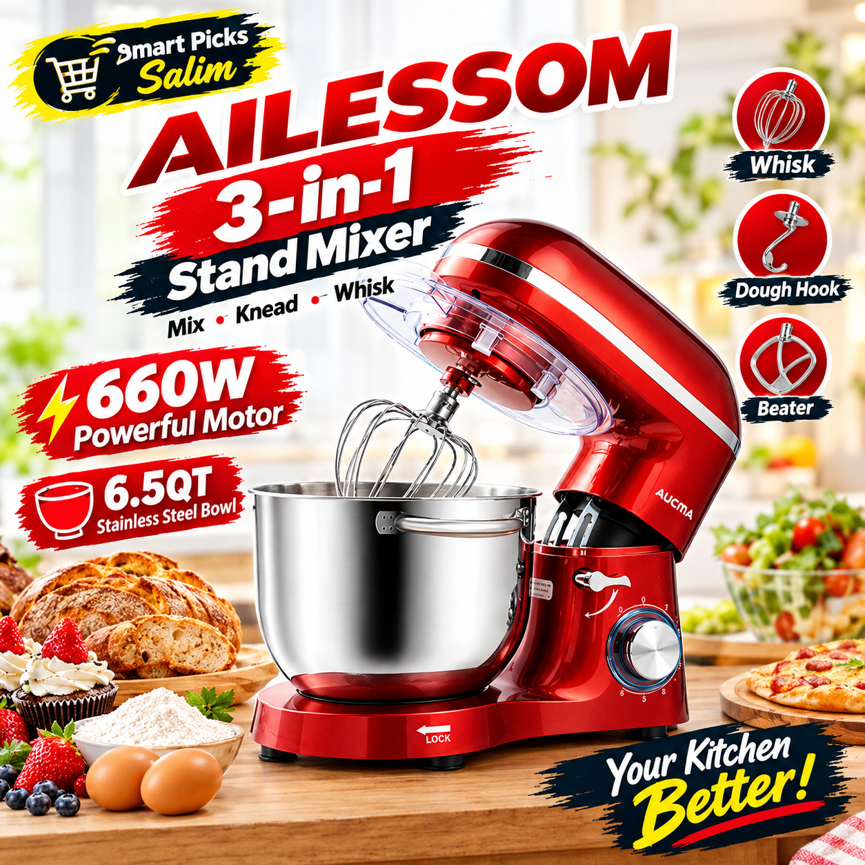 AILESSOM 3-in-1 Stand Mixer final review rating kitchen mixer