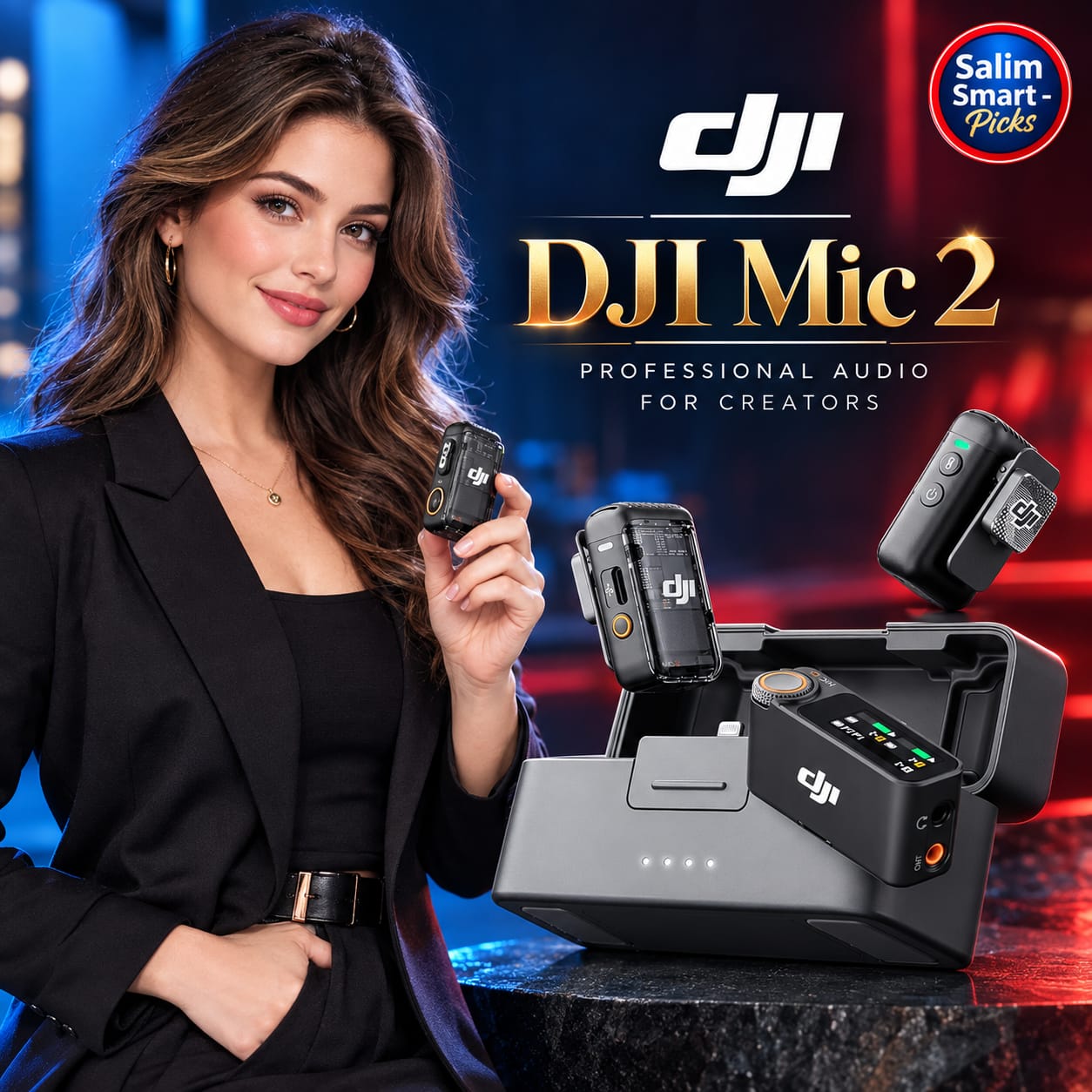 DJI Mic 2 wireless lavalier microphone for YouTube and content creators