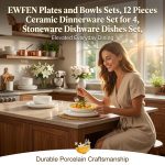 EWFEN Plates and Bowls Sets, 12 Pieces Ceramic Dinnerware Set